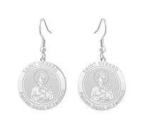 TEAMER Boucles d'oreilles délicates avec médaille Saint Gérard Pendentif Saint patron de la Fertilité et de la Maternité Bijoux Catholiques avec Médailles Religieuses pour Femmes (Argent)