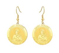 TEAMER Boucles d'oreilles délicates avec médaille Saint Gérard Pendentif Saint patron de la Fertilité et de la Maternité Bijoux Catholiques avec Médailles Religieuses pour Femmes (Or)