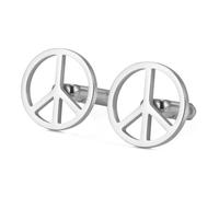TEAMER Boutons de manchette en acier inoxydable avec symbole de paix géométrique - Bijoux hippie pour homme - Costume d'affaires pour papa, mari, 18*18mm, Acier inoxydable, Pas de gemme