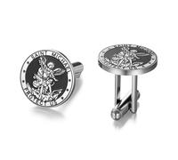 TEAMER Boutons de manchette Saint Michel en acier inoxydable pour homme, 18*18mm, Acier inoxydable, Pas de gemme