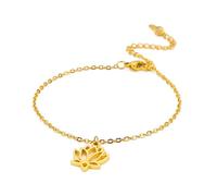 TEAMER Bracelet de cheville en acier inoxydable avec fleur de lotus réglable pour femme, One Size, Acier inoxydable, Inconnu