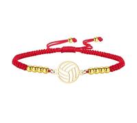 TEAMER Bracelet de Volley-ball Délicat en Acier inoxydable Bracelet de Volley-ball en Corde Cirée Rouge avec Chaîne de Perles Bijou de Sport Tendance pour les Amateurs de volley-ball (Or)