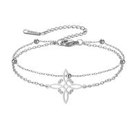 TEAMER Bracelet délicat avec nœud de sorcière en acier inoxydable réglable double couche de perles amulette vintage bijoux pour femme, One Size, Acier inoxydable, Pas de gemme