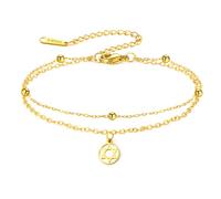 TEAMER Bracelet étoile de David double couche de perles chaîne réglable bracelet étoile de David bracelet juif hexagramme judaïsme amulette bijoux pour femme, 10*8mm, Acier inoxydable, Pas de gemme