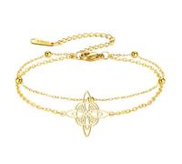 TEAMER Bracelet réglable avec nœud de sorcière en acier inoxydable - Bracelet délicat à double couche de perles - Amulette vintage - Bijoux pour femme, One Size, Acier inoxydable, Pas de gemme