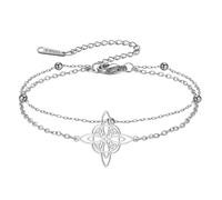 TEAMER Bracelet réglable avec nœud de sorcière en acier inoxydable - Bracelet délicat à double couche de perles - Amulette vintage - Bijoux pour femme, One Size, Acier inoxydable, Pas de gemme