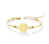 TEAMER Bracelet Religieux Catholique Saint Benoît Réglable, One Size, Acier inoxydable, acier inoxydable