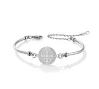 TEAMER Bracelet Religieux Catholique Saint Benoît Réglable, One Size, Acier inoxydable, acier inoxydable