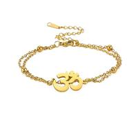 TEAMER Bracelet Religieux Indien Bouddhisme Yoga OM Acier inoxydable Méditation Harmonie Spirituelle Cire Bracelet OM Yoga Double Chaîne Aum Om Ohm Sanskrit Symbolry Bijoux Pour Femmes Filles