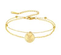 TEAMER Bracelet Saint Michel avec double couche de perles et chaîne Saint Michel, le grand protecteur archange, bijou religieux pour femme, 20*20mm, Acier inoxydable, Pas de gemme