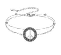 TEAMER Bracelet symbole de paix en acier inoxydable double couche de perles chaîne de paix amour bonheur bracelet hippie bijoux pour femme, taille unique, Acier inoxydable, Pas de gemme