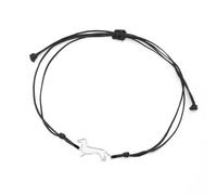 TEAMER Bracelet teckel délicat Bracelet Chian avec corde en cire pour chien saucisse Bracelet Teckel en acier inoxydable pour femmes et hommes (Argent - Noir)