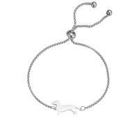 TEAMER Bracelet teckel mignon redimensionnable boîte teckel chaîne bracelet en acier inoxydable amoureux teckel bijoux pour animaux de compagnie pour femmes hommes (Argent)