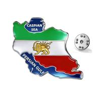 TEAMER Broche carte de l'Iran en acier inoxydable avec drapeau de l'Empire persan Lion et soleil avec broche de la mer Caspienne et du golfe Persique, 30*28mm, Acier inoxydable, Pas de pierre