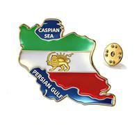 TEAMER Broche carte de l'Iran en acier inoxydable avec drapeau de l'Empire persan Lion et soleil avec broche de la mer Caspienne et du golfe Persique, 30*28mm, Acier inoxydable, Pas de pierre