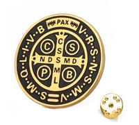 TEAMER Broche de Saint Benoît Épingle Saint Benoît en acier inoxydable Bijoux Religieux Catholique Amulette de Force Foi Protection Paix Prière Pour Femmes Hommes (Or)