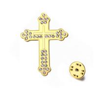 TEAMER Broche en forme de croix en strass - Crucifix orthodoxe russe - Pour église orientale - Bijoux religieux chrétiens pour prière chrétienne - Pour homme et femme, 22*30mm, Acier inoxydable, Pas
