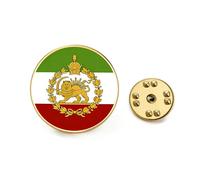 TEAMER Broche ronde en acier inoxydable avec drapeau de l'Iran historique - Lion persan et soleil - Bijoux persans pour homme et femme, 20mm, Acier inoxydable, Pas de pierre précieuse
