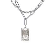 TEAMER Collier à double couche vintage avec pendentif en forme d'amulette porte-bonheur, en acier inoxydable, Acier inoxydable