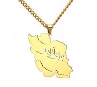 TEAMER Collier avec pendentif carte de l'Iran en acier inoxydable avec calligraphie persane patriotique et fierté iranienne pour homme et femme, 28*30mm, Acier inoxydable, Pas de pierre précieuse