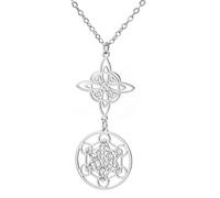 TEAMER Collier avec pendentif cube de Métatron et nœud de sorcière - Double amulette de protection en acier inoxydable - Bijoux vintage pour femmes, Réglable, Acier inoxydable, Pas de pierre précieuse