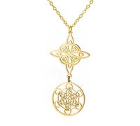 TEAMER Collier avec pendentif cube de Métatron, nœud de sorcière, double amulette de protection en acier inoxydable - Bijoux vintage pour femmes, adjustable, Acier inoxydable, Pas de gemme