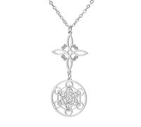 TEAMER Collier avec pendentif cube de Métatron, nœud de sorcière, double amulette de protection en acier inoxydable - Colliers vintage de sorcellerie pour femmes, adjustable, Acier inoxydable, Pas de