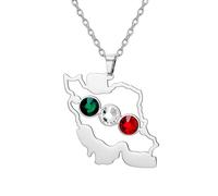 TEAMER Collier avec pendentif en forme de carte de l'Iran en acier inoxydable avec strass colorés et patriotique iranien - Bijoux persans pour femmes et hommes, 29*34mm, Acier inoxydable, Pas de