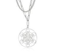 Teamer Collier avec pendentif en forme de cube de l’archange Métatron, symbole de la géométrique sacrée, en acier inoxydable, Pendant Size:40.8*37.8mm, Acier inoxydable