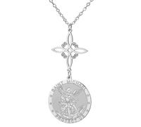 TEAMER Collier avec pendentif en forme de nœud de sorcière Saint Michel, le grand protecteur de l'archange, double amulette, bijou de protection, adjustable, Acier inoxydable, Pas de gemme
