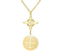 TEAMER Collier avec pendentif nœud de sorcière de Saint Benoît - Double protection - Collier Saint Benoît - Croix de Jésus - Amulette religieuse catholique, adjustable, Acier inoxydable, Pas de gemme