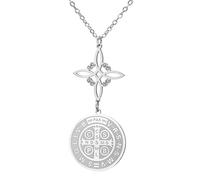 TEAMER Collier avec pendentif nœud de sorcière de Saint Benoît - Double protection - Collier Saint Benoît - Croix de Jésus - Amulette religieuse catholique, adjustable, Acier inoxydable, Pas de gemme