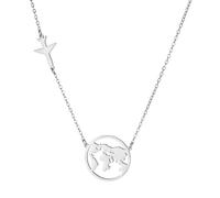 TEAMER Collier carte du monde en acier inoxydable pendentif carte du monde en forme d'avion pendentif voyageur de la terre bijoux de fin d'études pour femmes hommes (Argento)