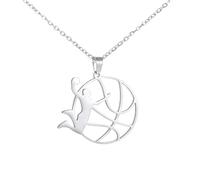 TEAMER Collier de basket-ball en forme de cœur, pendentif de sport, en acier inoxydable, bijoux uniques pour les amateurs de basket-ball (Basket-ball Dunk - Argent)