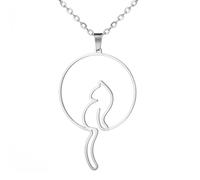 TEAMER Collier de chat en forme de lune joli pendentif en forme de queue de chat bijoux commémoratif unique pour femme et homme(Argent)