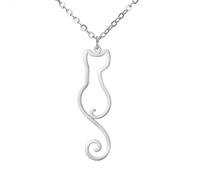 TEAMER Collier de chat minimaliste Pendentif chat assis Bijoux commémoratifs spéciaux pour chat pour femmes et hommes (Argent)