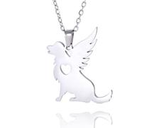 TEAMER - Collier de chien ange en acier inoxydable - pendentif de chien à l'aile mignonne et au cœur - animal de compagnie - bijou commémoratif pour les femmes et les hommes (Argent)