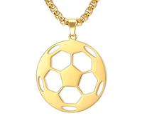 TEAMER Collier de football en acier inoxydable avec pendentif ballon de football unique, bijoux de sport pour adolescents, garçons, hommes, femmes, joueurs de sport (Grand Collier Football - Or)