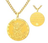 TEAMER Collier de Saint Michel en acier inoxydable avec pendentif de Saint Michel le Grand Archange Protecteur Amulette Collier Bijouterie religieuse pour hommes et femmes, 25 x 27 mm, Acier