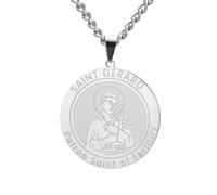 TEAMER Collier délicat avec médaille Saint Gérard Pendentif du Sainte Patronne de la Fertilité de l'Accouchement et des Mères Bijoux religieux catholiques pour femmes (Argent)