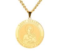 TEAMER Collier délicat avec médaille Saint Gérard Pendentif du Sainte Patronne de la Fertilité de l'Accouchement et des Mères Bijoux religieux catholiques pour femmes (Or)