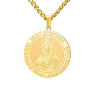 TEAMER Collier délicat avec médaille Sainte Dymphna Pendentif représentant la sainte patronne du stress de l'anxiété et de santé mentale Bijou religieux avec amulette protectrice