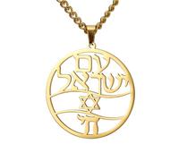 TEAMER Collier en acier inoxydable symbole Chai Étoile de David pendentif bénédiction hébraïque juive Amulette bijoux pour les femmes hommes (Collier symbole Chai et étoile de David - Or)