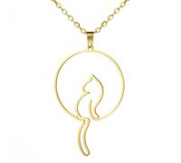 TEAMER Collier minimaliste pour chat Pendentif chat assis Bijou commémoratif spécial chat pour femmes et hommes (Or)