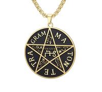 TEAMER Collier Pentagramme Tétragramme Pendentif Pentacle Talisman Nom de Dieu du Tétragramme Bijou Amulette Magique Sceaux pour Homme et Femme (Or)