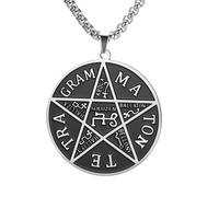TEAMER Collier Pentagramme Tétragramme Pendentif Pentacle Talisman Nom de Dieu du Tétragramme Bijou Amulette Magique Sceaux pour Homme et Femme (Argent)