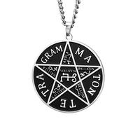 TEAMER Collier Pentagramme Tétragramme Pendentif Pentacle Talisman Tétragramme Nom de Dieu Bijoux Occultes Sceaux de Protection pour Femmes Hommes (Argento)