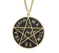 TEAMER Collier Pentagramme Tétragramme Pendentif Pentacle Talisman Tétragramme Nom de Dieu Bijoux Occultes Sceaux de Protection pour Femmes Hommes (Oro)