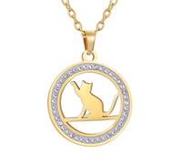 TEAMER Collier rond en Zircon pour chaton et chat Pendentif chat mignon Bijoux commémoratifs exquis pour femmes et hommes (Or)