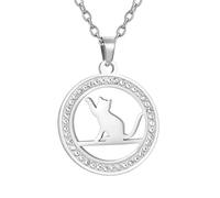 TEAMER Collier rond en Zircon pour chaton et chat Pendentif chat mignon Bijoux commémoratifs exquis pour femmes et hommes (Argent)